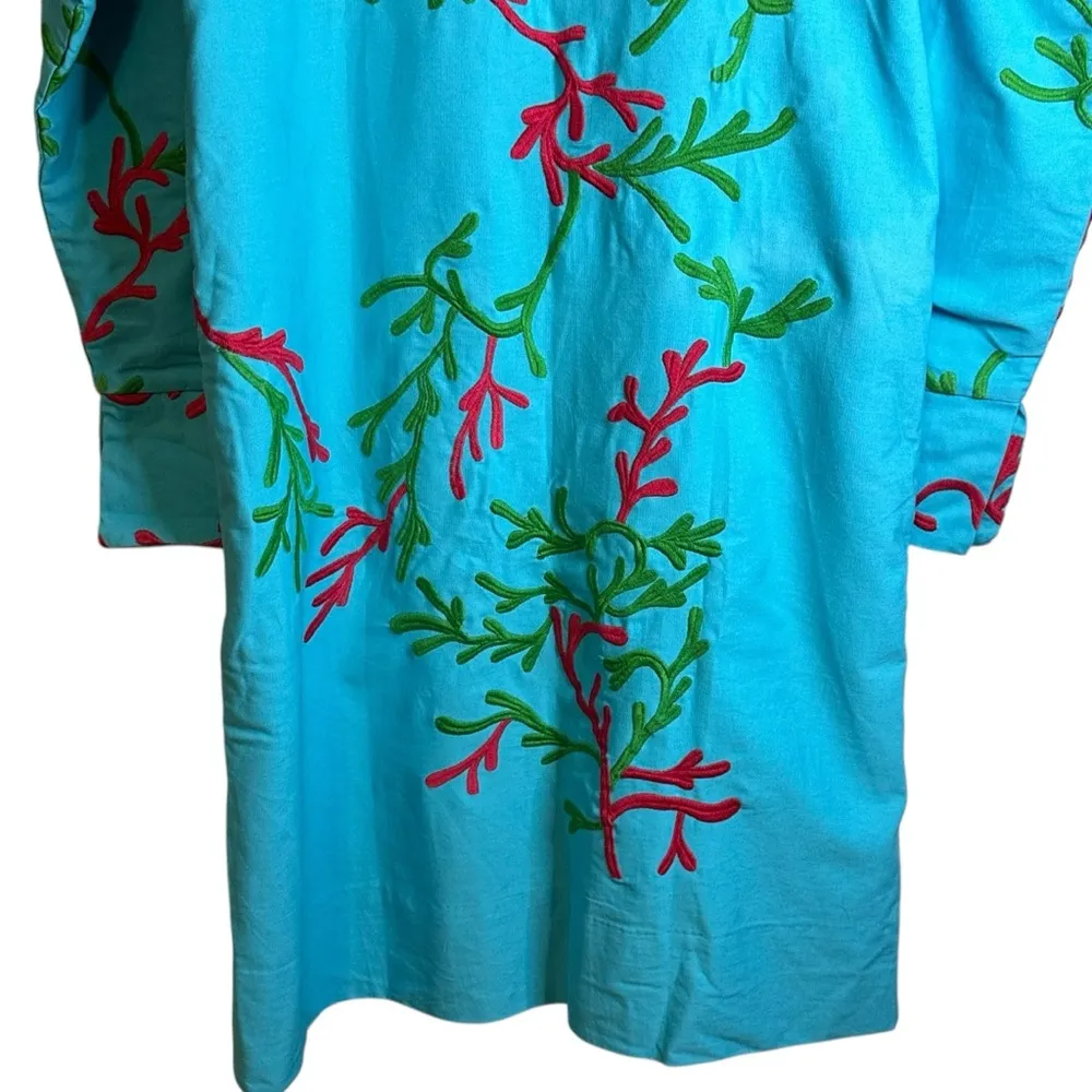 Gretchen Scott Designs NWT Blue Floral Embroidery Long Button Coat Size Large Green - Image 10