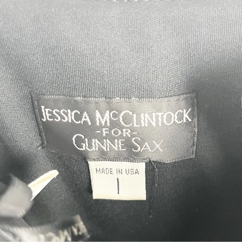 JESSICA McCLINTOCK For Gunne Sax Black Sequin Bow Waist Holiday Party Dress 1 - Image 3