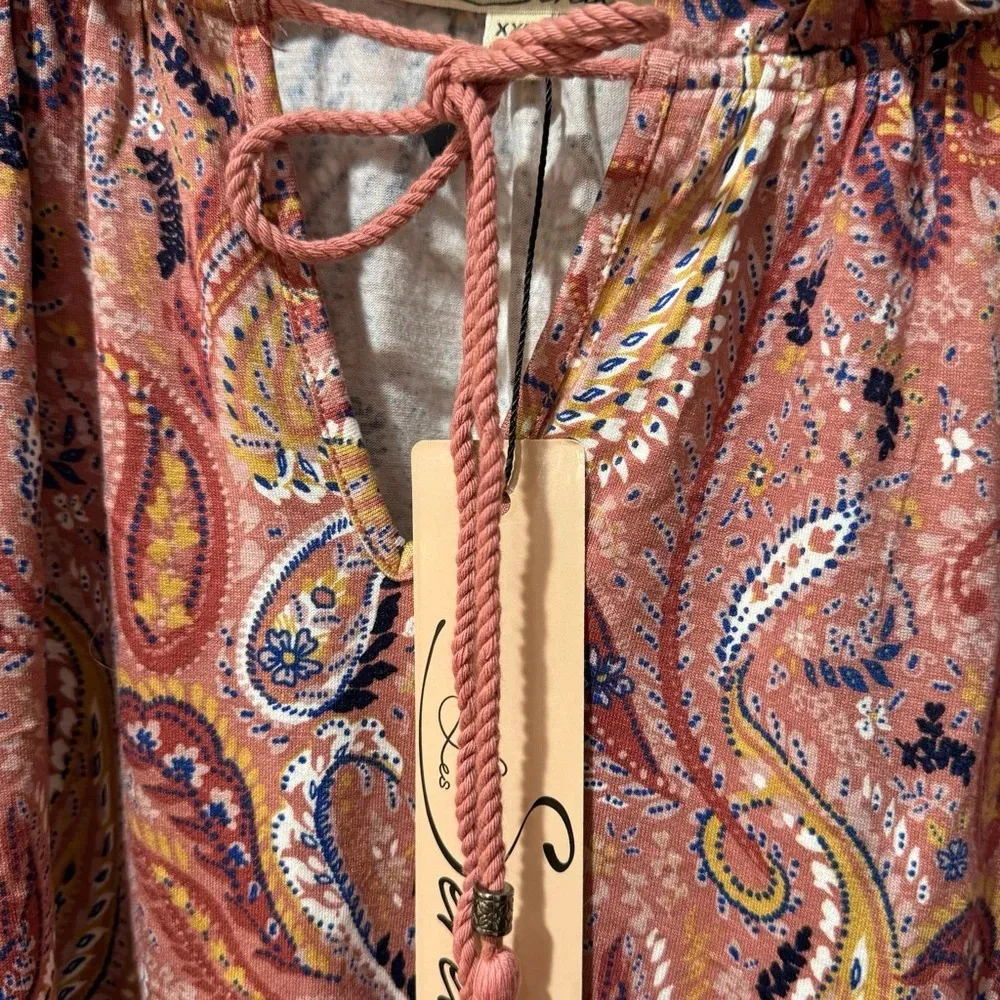 NWT Les Serein Stitch Fix Pink Paisley Boutique Top Ruffle Blouse Split Neck 2XL Size XXL - Image 7
