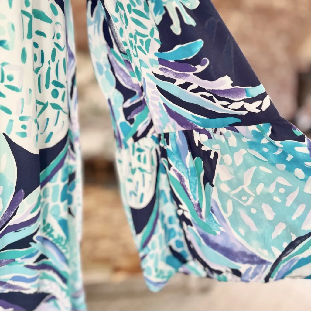 Lilly Pulitzer Nevi Dress Off the Shoulder Blue Print Mini M Party Brunch - Image 4