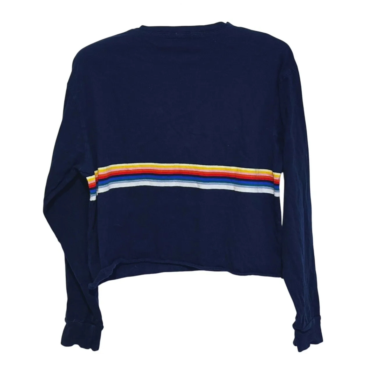 John Galt Retro Rainbow Stripe Long Sleeve Tshirt One Size Navy Blue Y2K Indie - Image 4