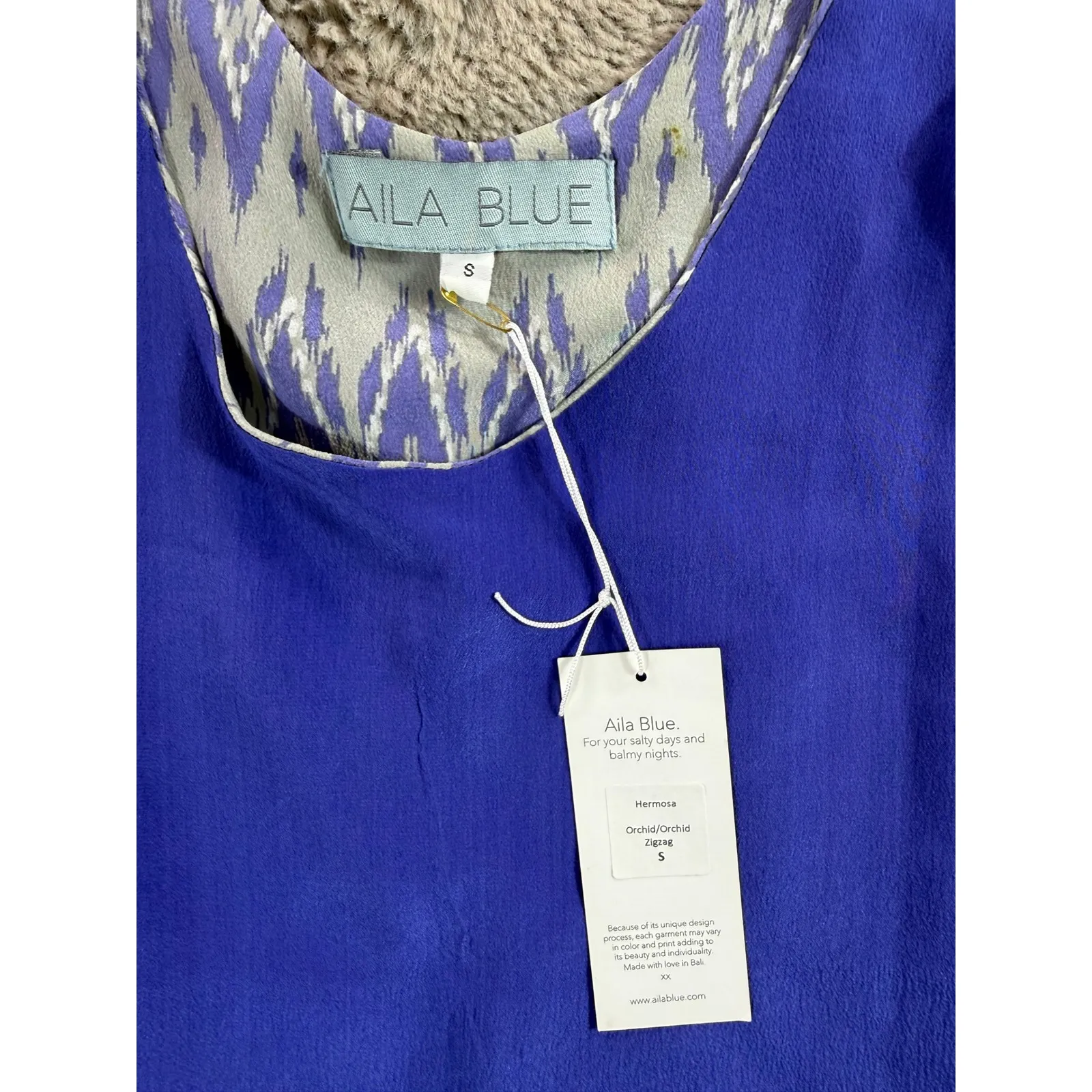 NWT AILA BLUE Reversible Ikat Print Tank Top‎ Blouse S Royal Blue Reversible - Image 7