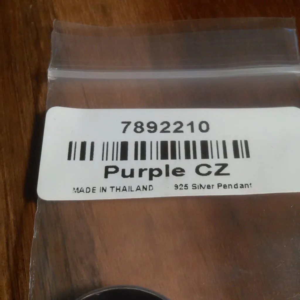 Purple Cubic Zirconia Sterling Silver Pendant Stainless Steel Necklace - Image 11