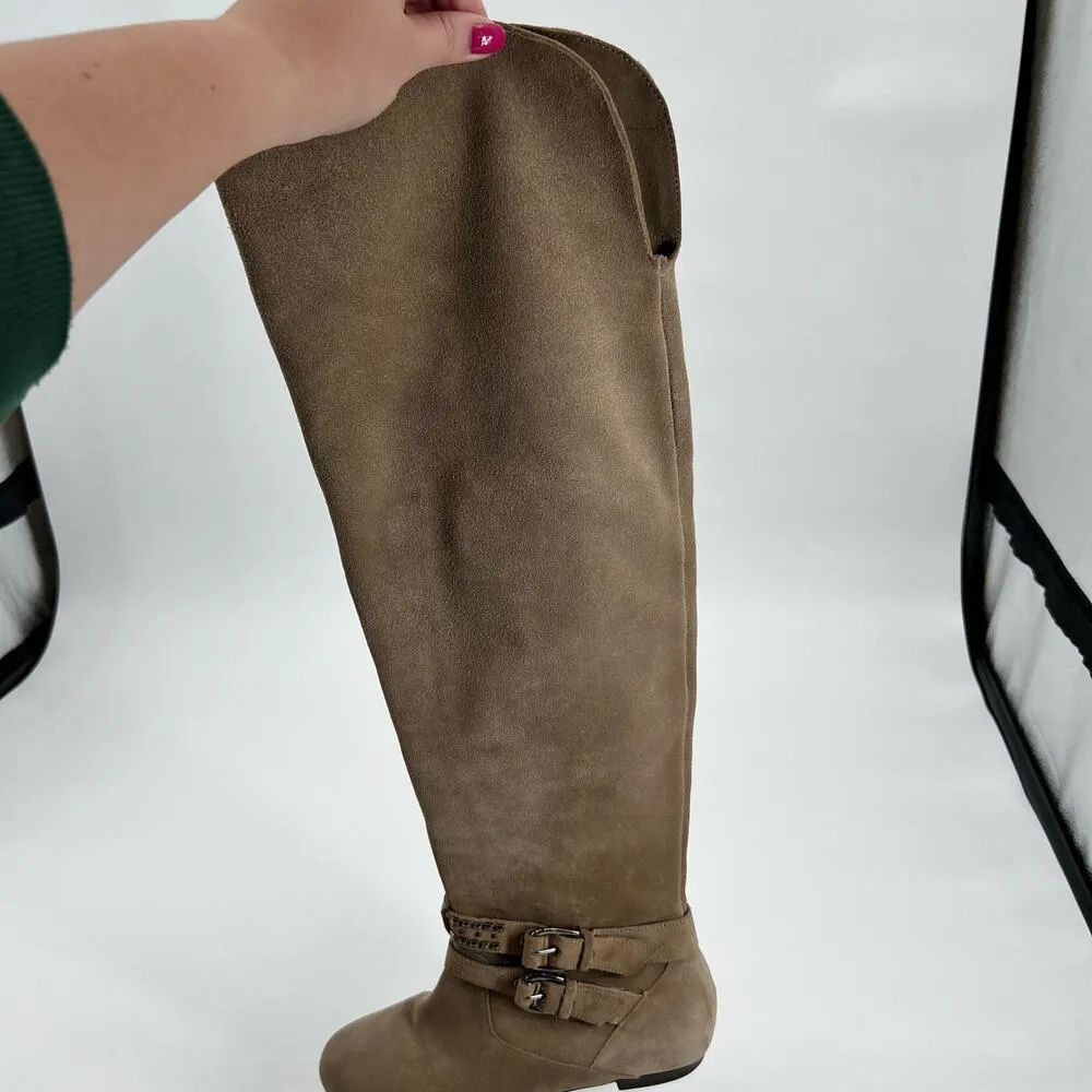 BCBG Generation Cristina taupe tan Buckle Tall Boots Suede Leather US 9 - Image 7