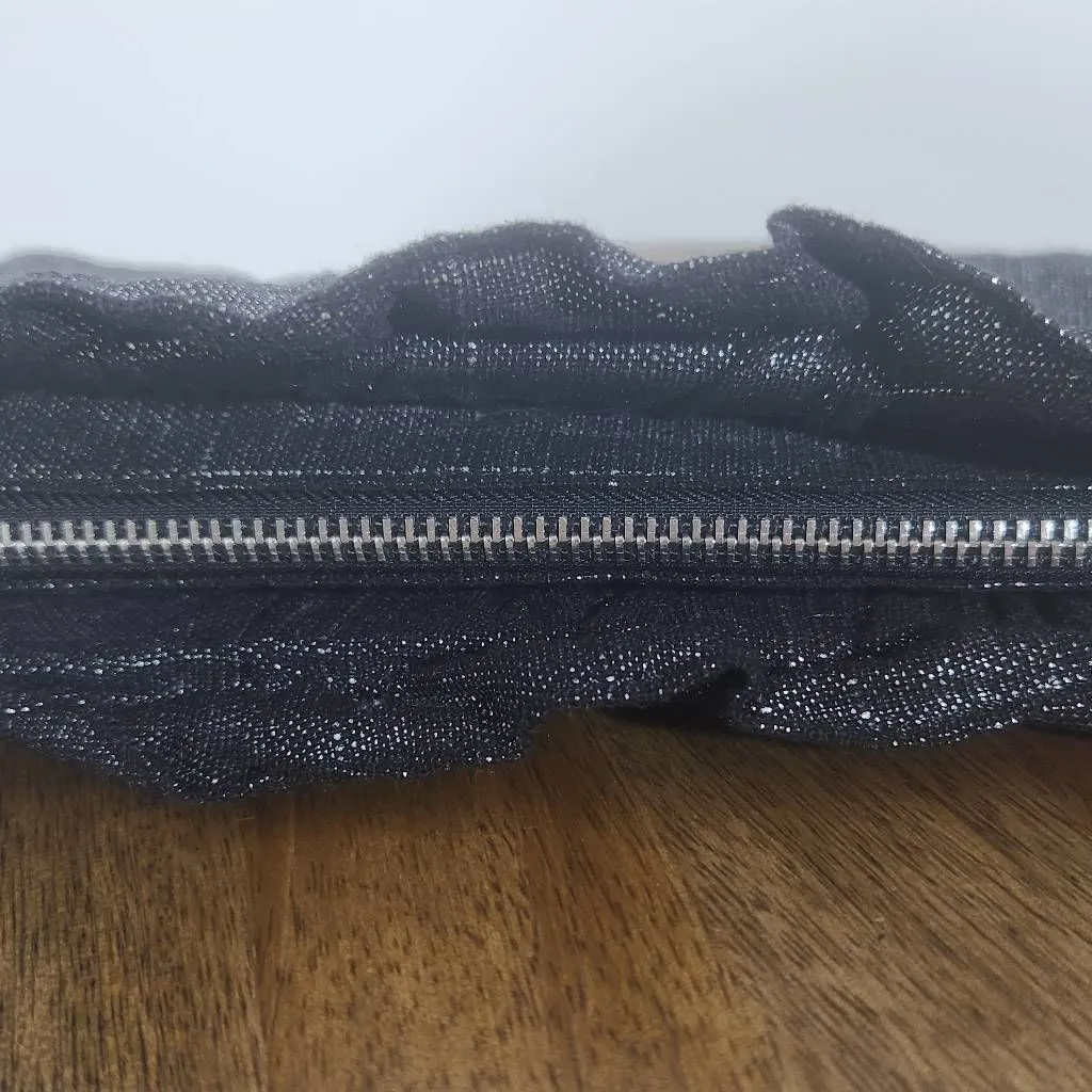 Express Black Clutch with Silver Metallic Thread Express Black Zip-Up Clutch Bag - Image 2