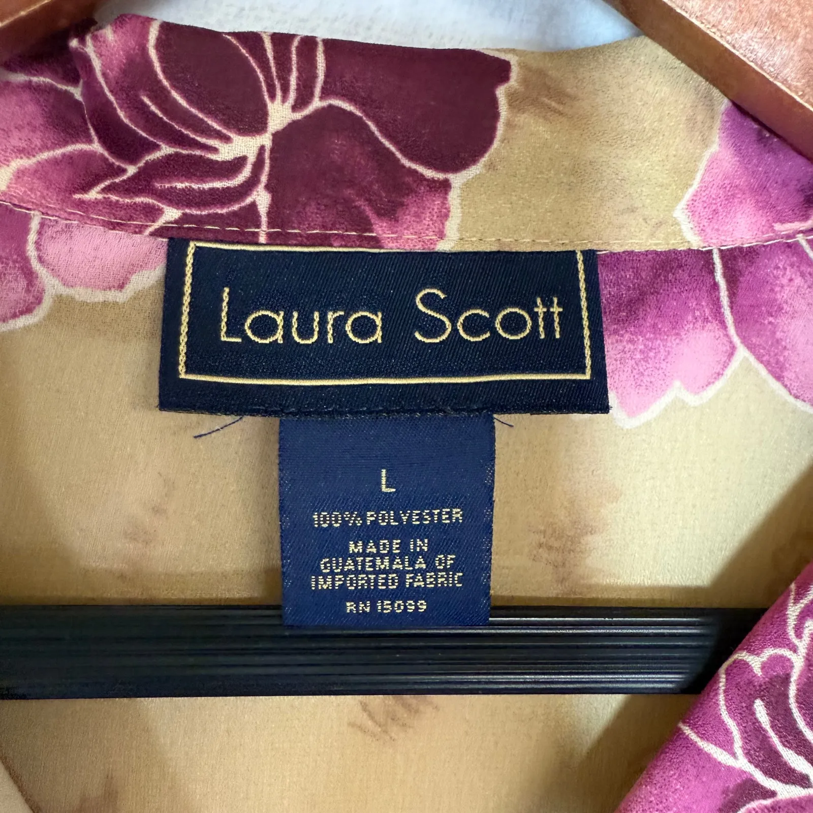 Vintage Laura Scott L Short Sleeve Floral Print Top Pink Buttons Grandma Cottage - Image 5