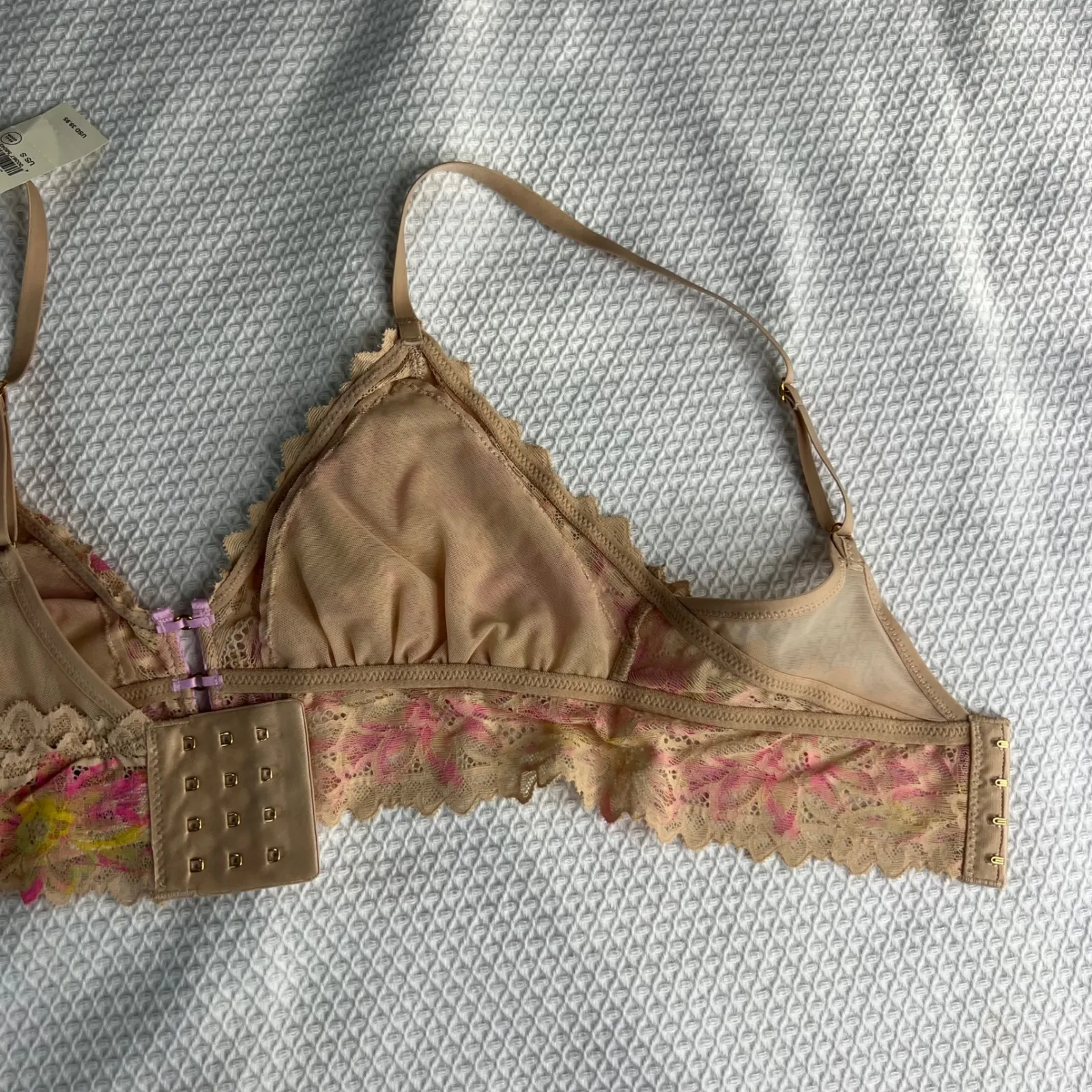 Aerie Floral Lace Bralette Pink Yellow Tan Adjustable Straps Size Small NWT - Image 4