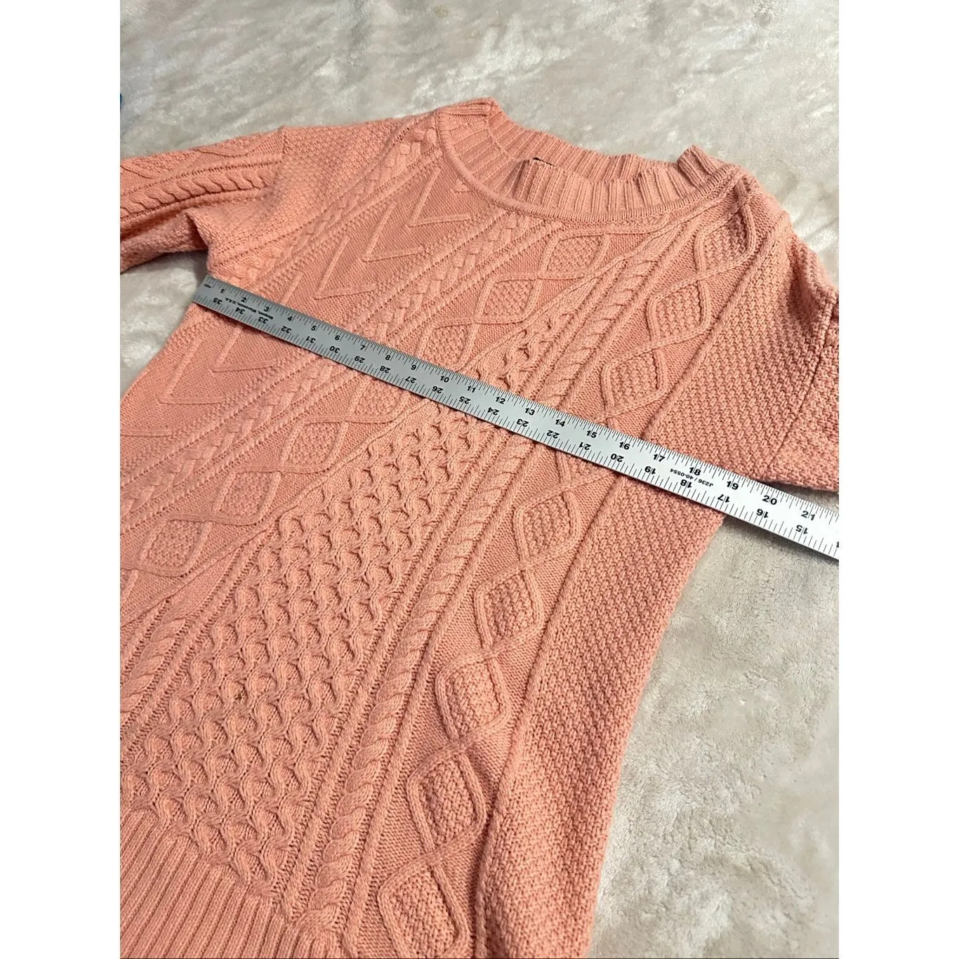 J Crew Cable Knit Patchwork Wool Blend Tunic Sweater K2428 Seashell Pink Medium - Image 7