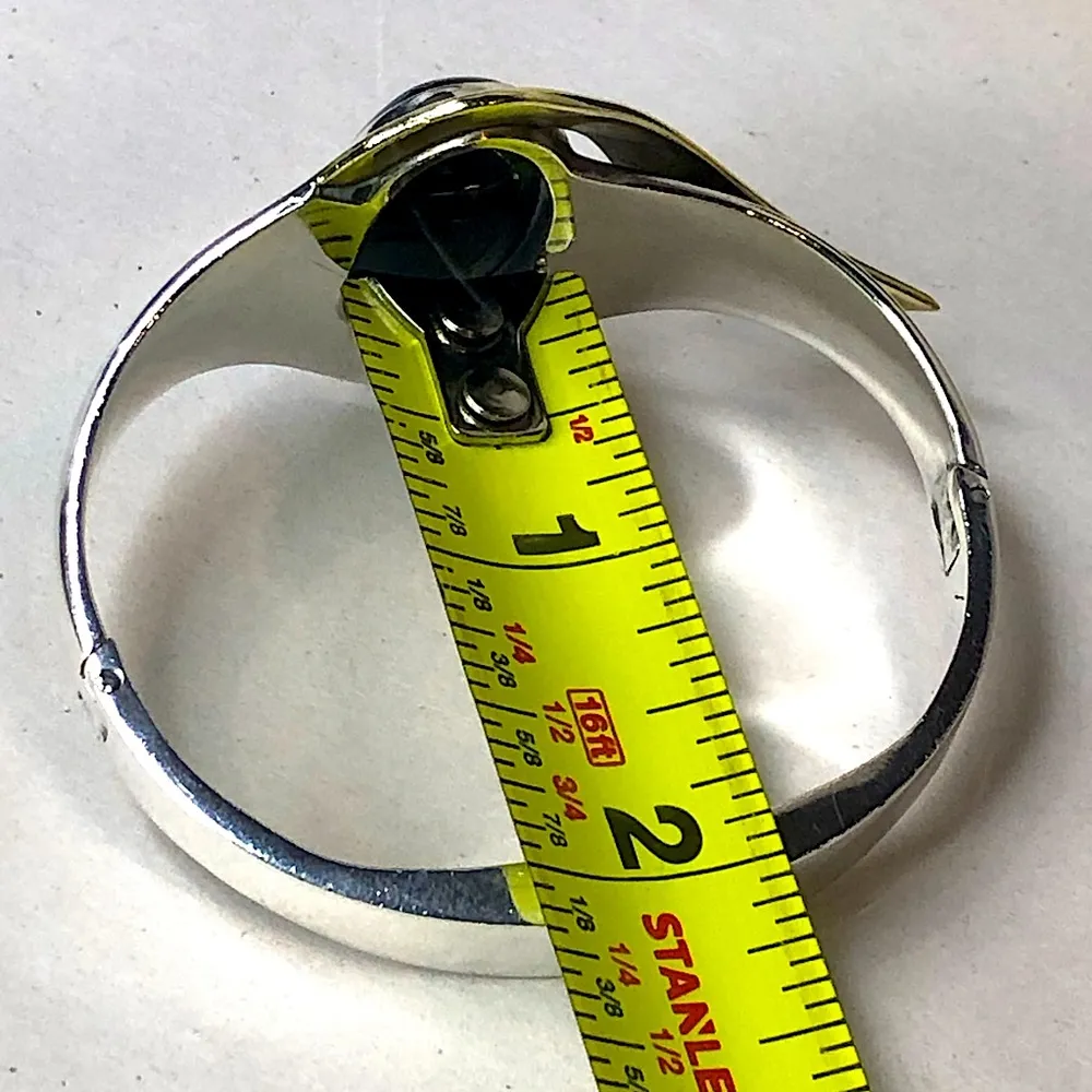 TAXCO Sterling Silver Brass Two Tone Bangle Bracelet w/ Black Onyx Cabochon - Image 8