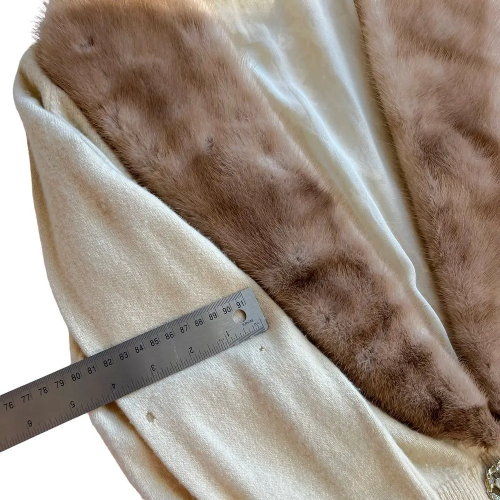 Vintage 60's HADLEY Cashmere Sweater with Mink Fur Collar & Rhinestone Accents Tan Size M - Image 12