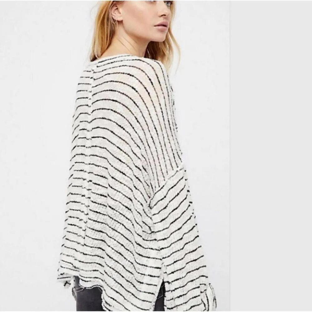 We The Free Island Girl Hacci Striped Pullover Sweater White Small Knit Raw Hem - Image 2