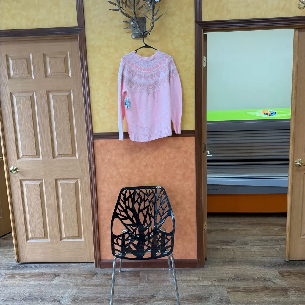 CeCe Pink Heart Patterned Fair Isle Crew Neck Sweater - Image 2