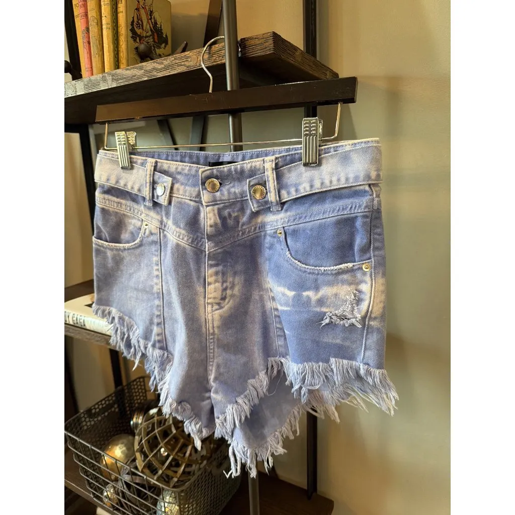 retrofete Tessa Cut Off Denim Shorts Purple Bleach Womens Size 28 - Image 8