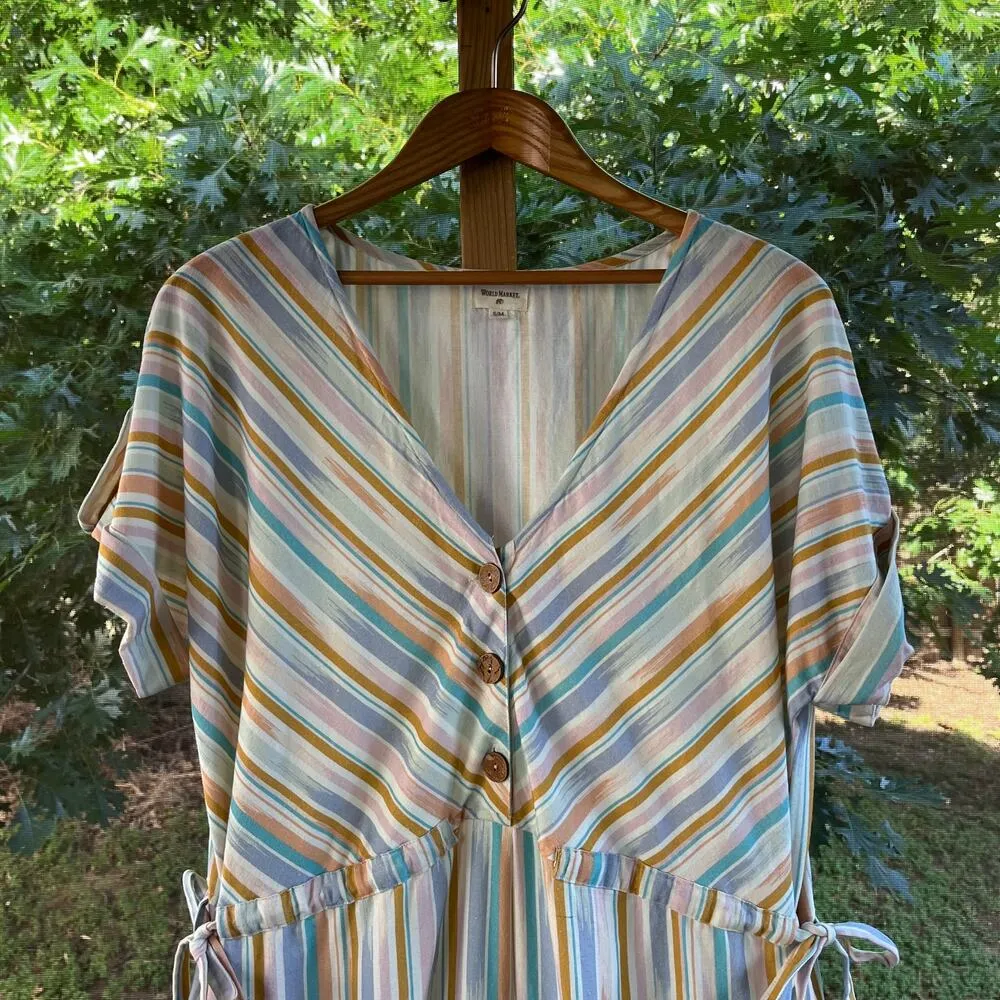 World Market Women's Colorful Striped Oversized Wide Leg Jumpsuit Size S/M - Image 3