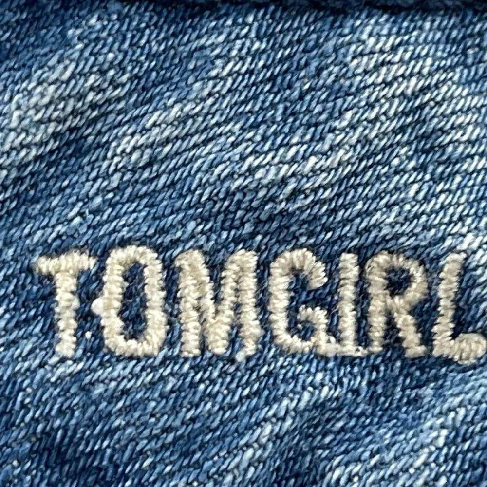 American‎ Eagle Tomgirl Jeans Womens 8 Blue Button Fly Distressed Patched Denim - Image 5