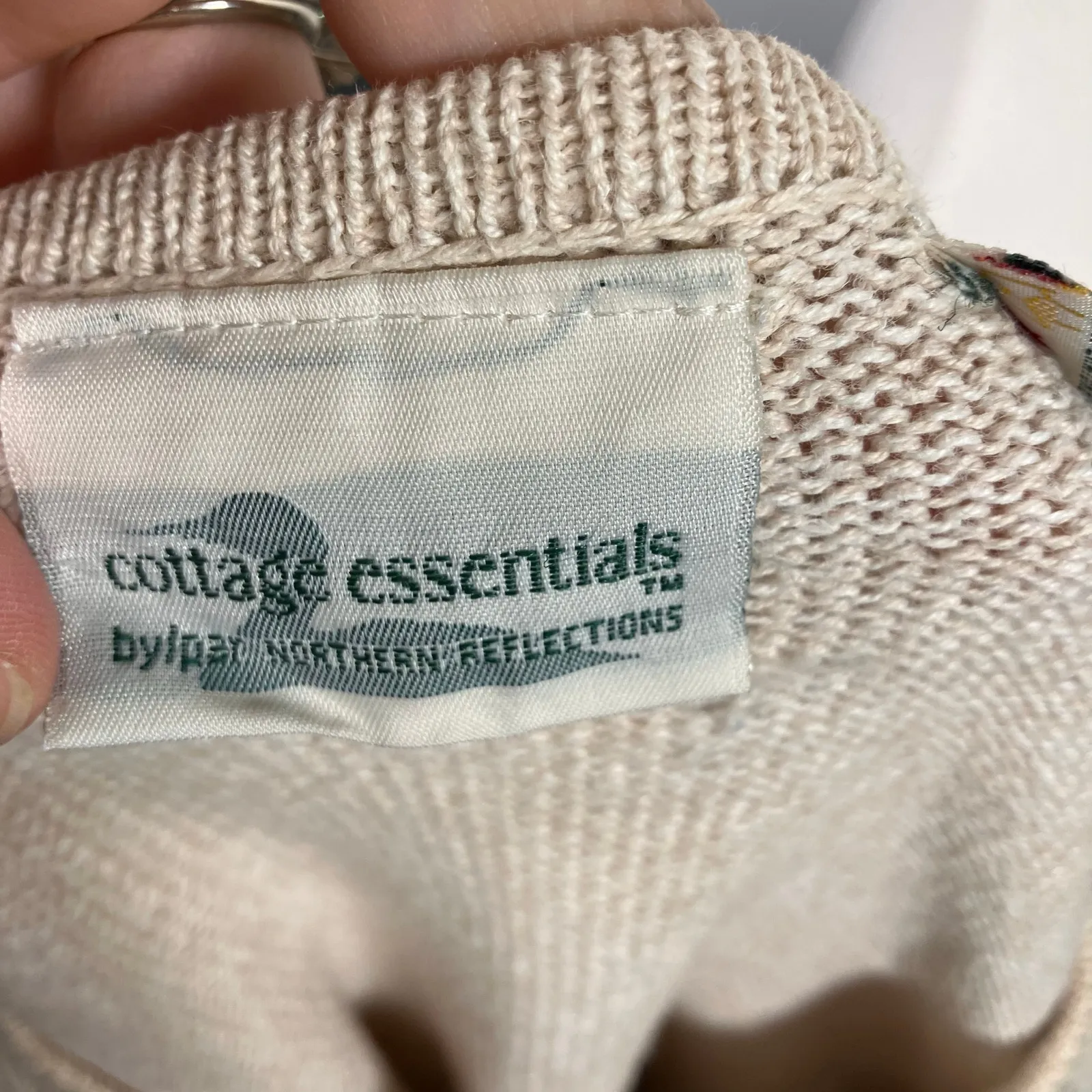 Cottage Essentials Embroidered Floral Sweater‎ Beige Ramie Cotton M Vintage Pink Size M - Image 3