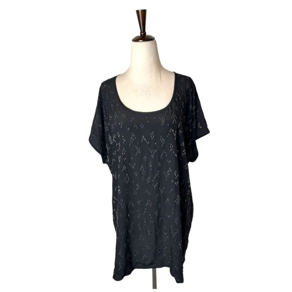 Eileen Fisher Shirt Women XL Black Silk Beaded Top Blouse Whimsigoth Elegant‎ - Image 2