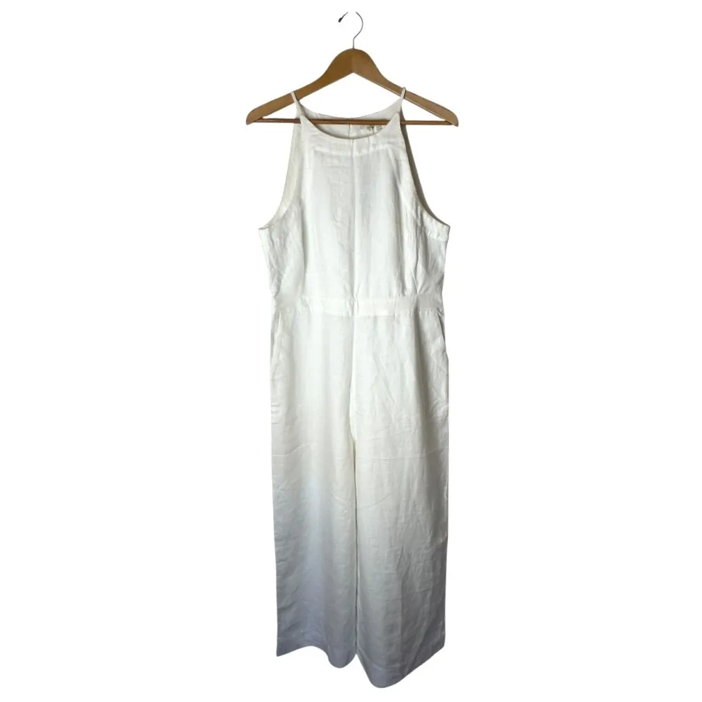 Boden Jumpsuit Women 10 White Linen Halterneck Sleeveless Wide Leg‎ NWT Preppy - Image 2