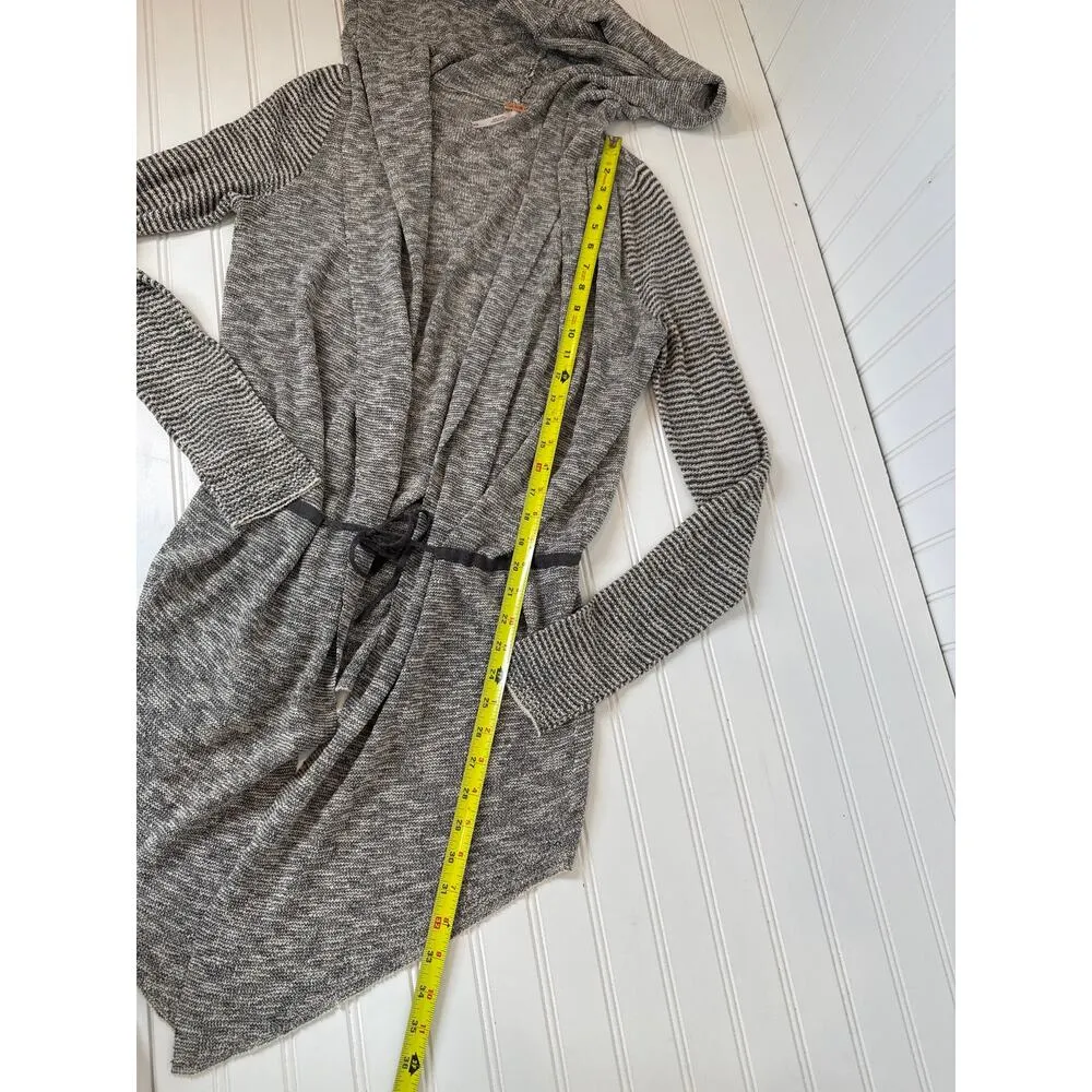 Free People For Keeps Cardigan Salt & Pepper Combo Gray Asymmetrical Hooded Sz M - Image 4