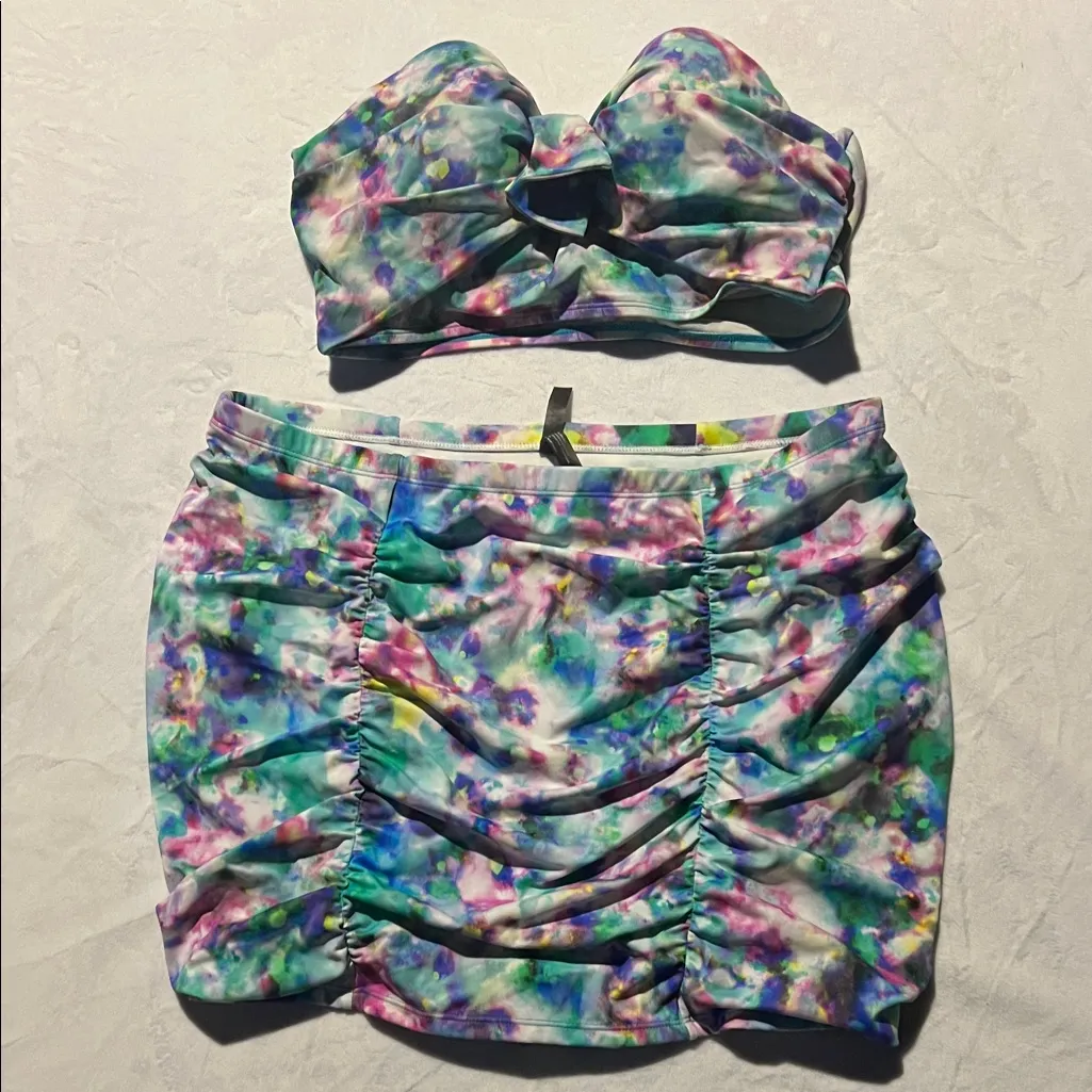 Torrid watercolor Swim skirt and strapless top - Image 2