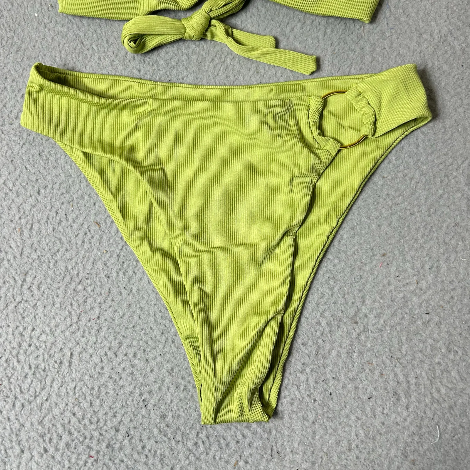 Womens Juniors Swimsuit XL Lime Green Front Keyhole Ring Ribbed 2 Piece NEW Size undefined - Image 3