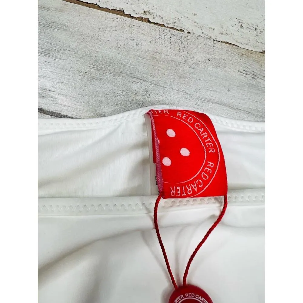 Red Carter Cali Cut White Pattern Side Tie Metal Tips Bikini Bottom Size Large - Image 4