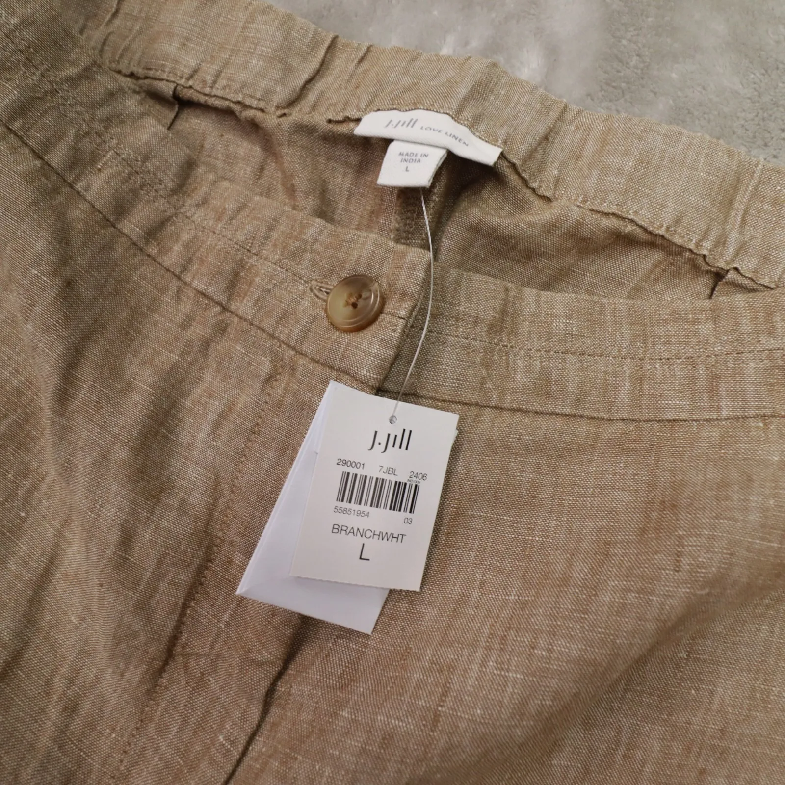 J. Jill Love Linen Beige Wide Leg Cropped Pants Women's Large NWT Beach Boho Tan - Image 4