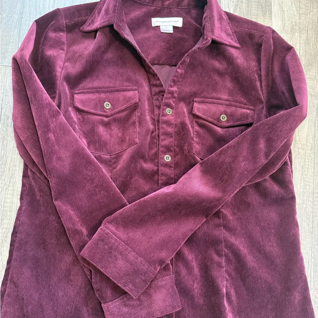 Christopher & Banks Women's Burgundy Button Down Shirt - Image 2