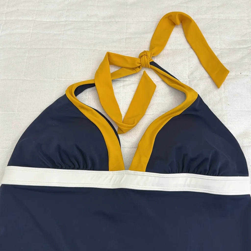 Boden Navy and Mustard Halter Tankini Top sz 16 Blue - Image 2