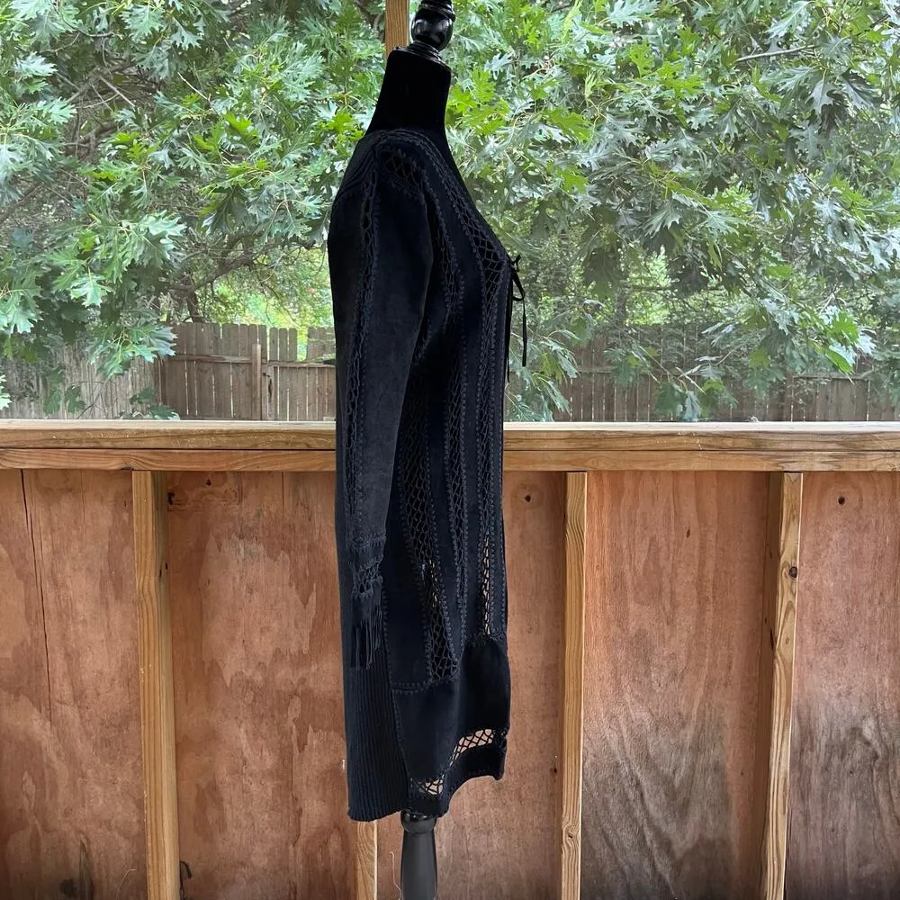 Misdemeanor Women's Vintage Black Suede Blend Open Cardigan Size M Size M - Image 2