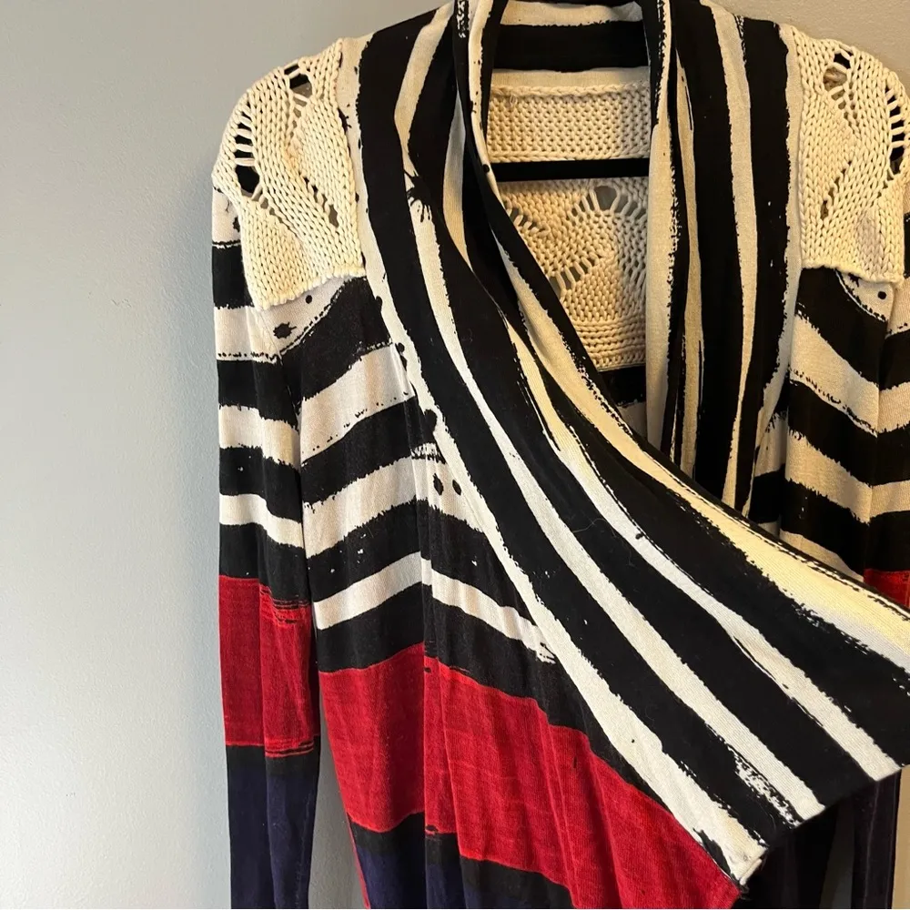 DESIGUAL Varano Fine Knit Waterfall Open Cardi Sweater w/ Crochet Back Sz XL EUC - Image 6