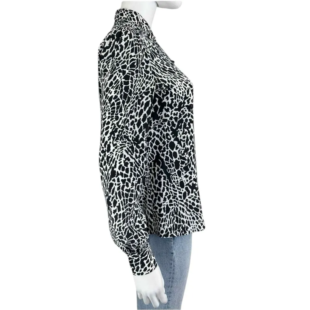 FRAME Black Animal Print Silk Button-Down Shirt Size XS - Image 4