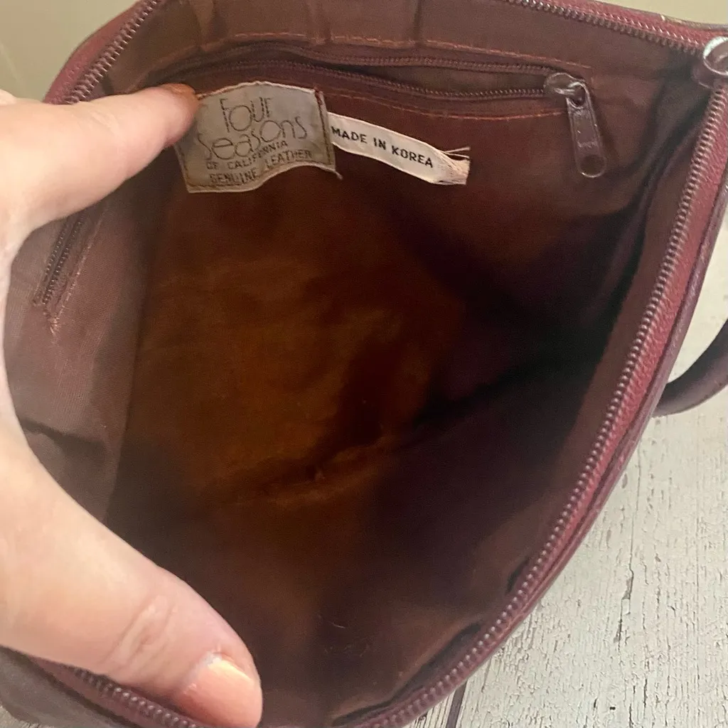 Vintage Four Seasons of California Oxblood Leather Clutch –11”x7” w/ Wrist Strap Brown - Image 9