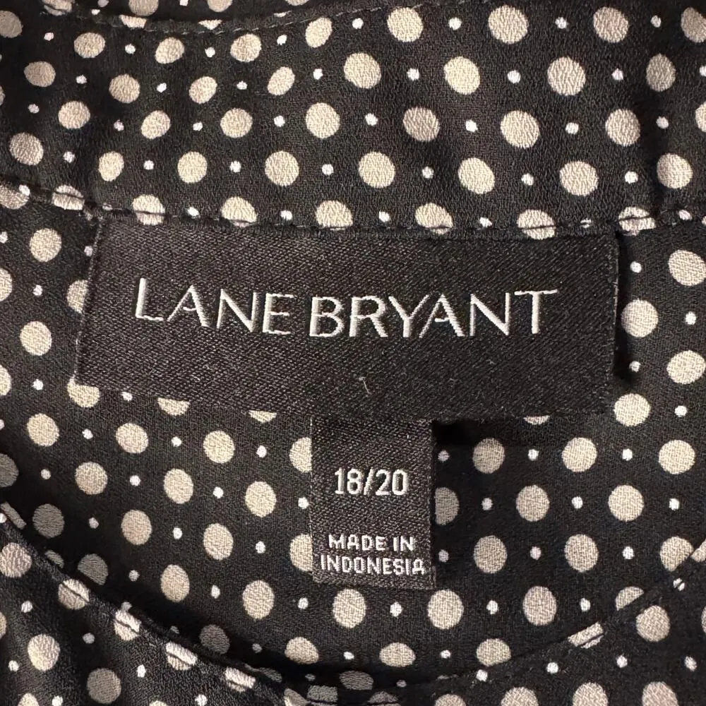 Lane Bryant SZ 18/20 Top Polka-Dot Partial Button-Up Hi-Low Hem Long Sleeves - Image 7