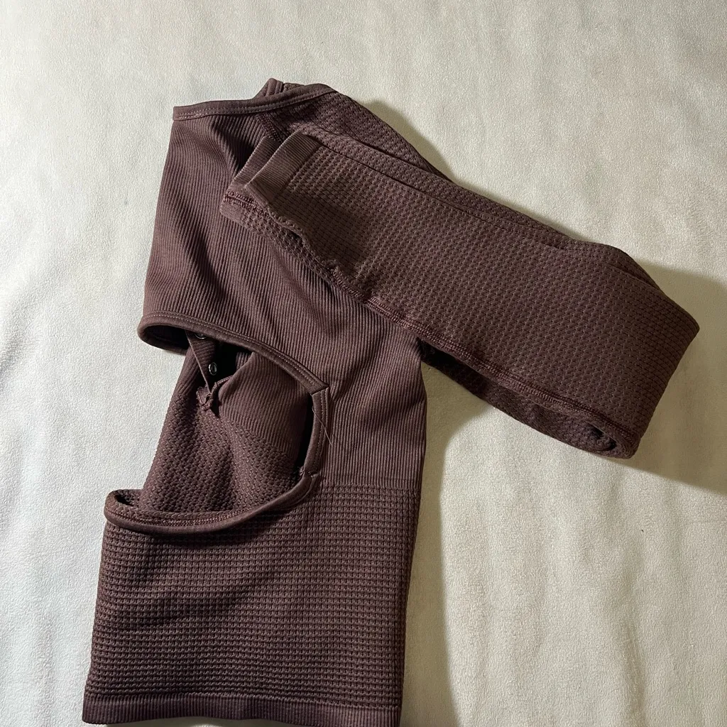 FP Movement Free People Thermal Henley Top • Brown Waffle Knit Long Sleeve Size M - Image 6