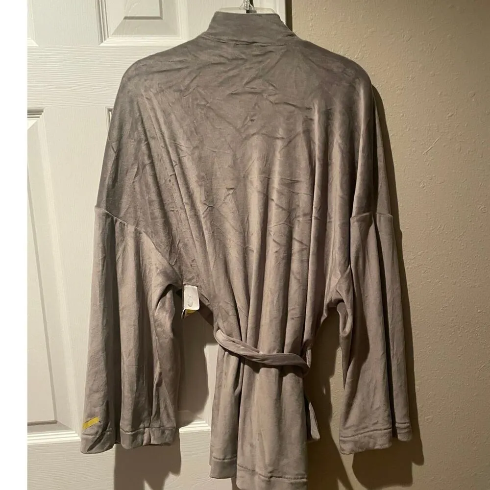 SKIMS by Kim Kardashian Velour Fleece Wrap Short Robe SMOKE A47 - Image 7