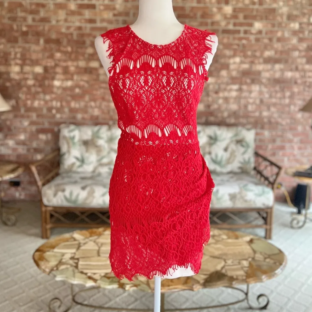 Tea & Cup Dress Bodycon Mini Lace Ruched Red M (jrs) Party Wedding Prom Holiday - Image 3
