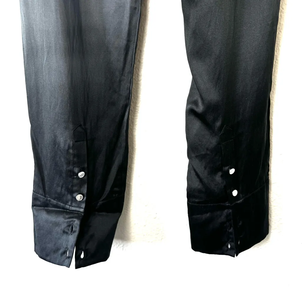 New Karen Millen Black Silk Blend Tapered Leg Cuffed Pants Size 10 - Image 3