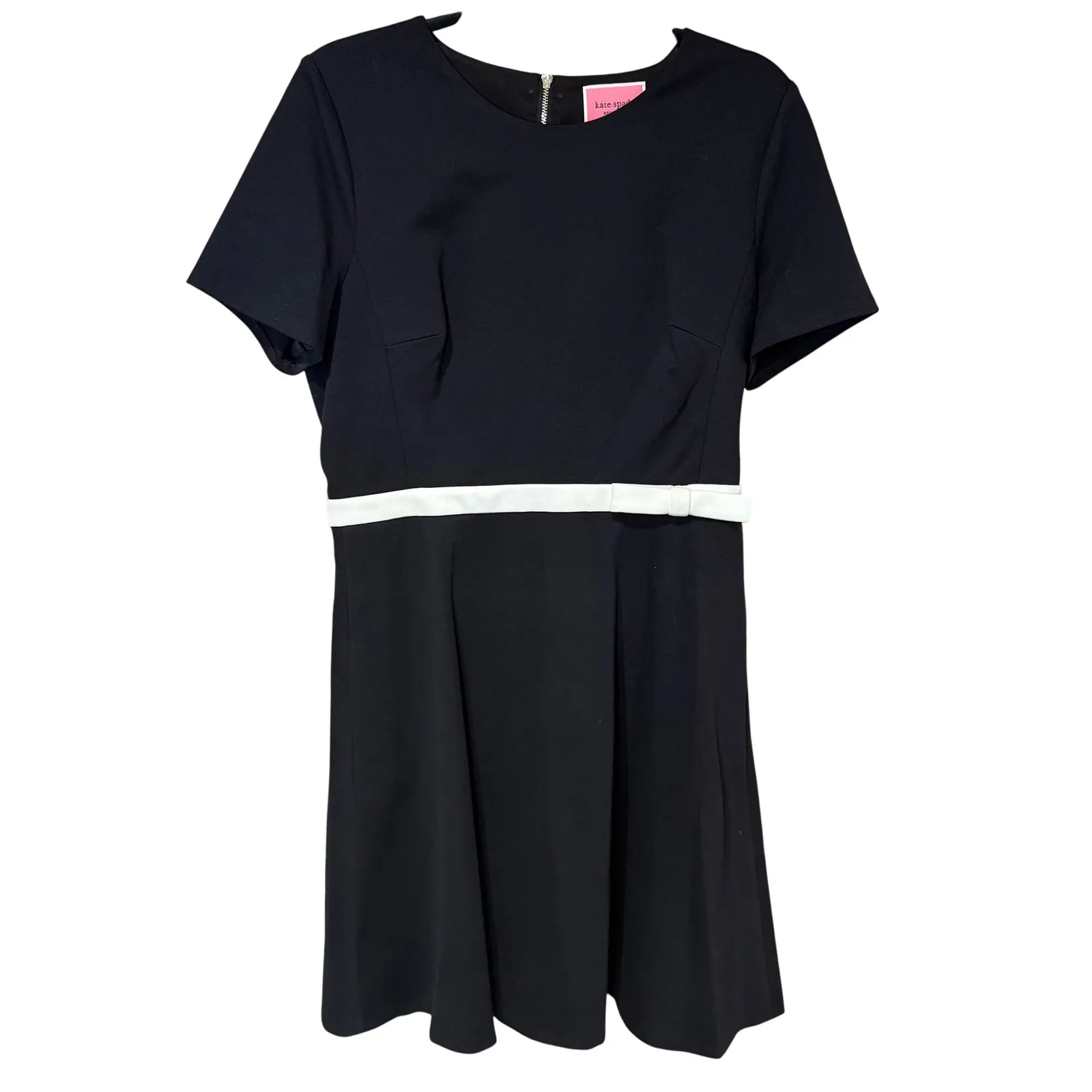 Kate Spade Bow‎ Waist Ponte Dress Short Sleeve Black White Size 10 - Image 2
