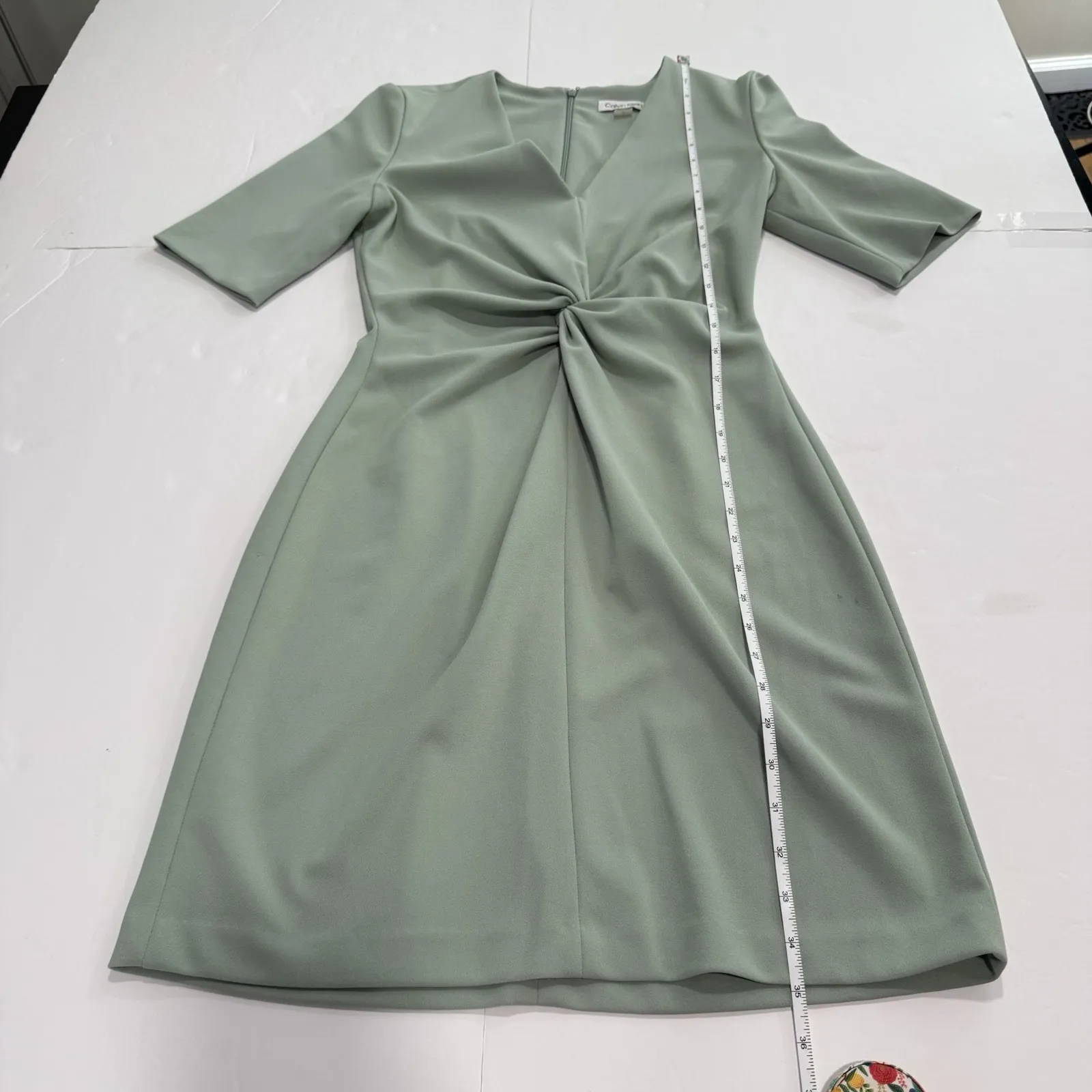 Calvin Klein Sage Green Twist Front Stretch Crepe Sheath Dress Size 2‎ - Image 7