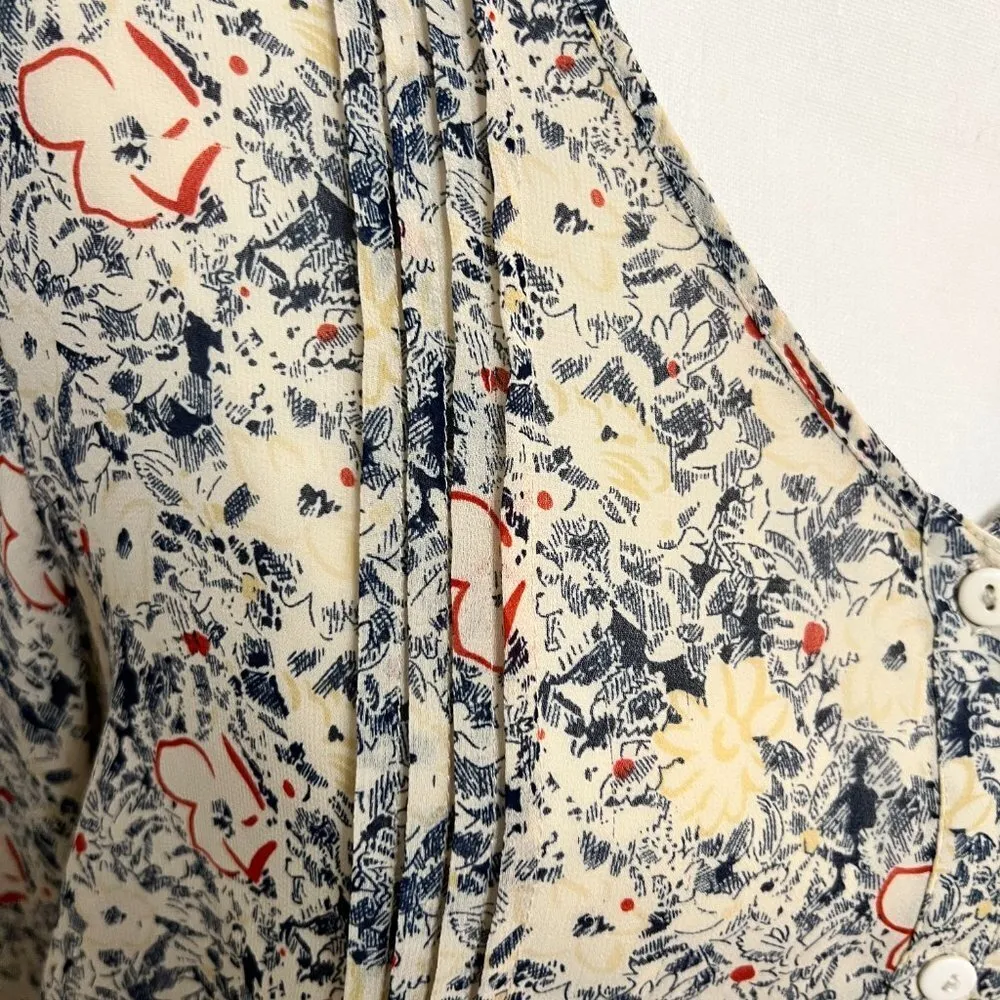 ANTHROPOLOGIE Pine and Needles Sheer Button Down Floral Blouse Size Medium - Image 3