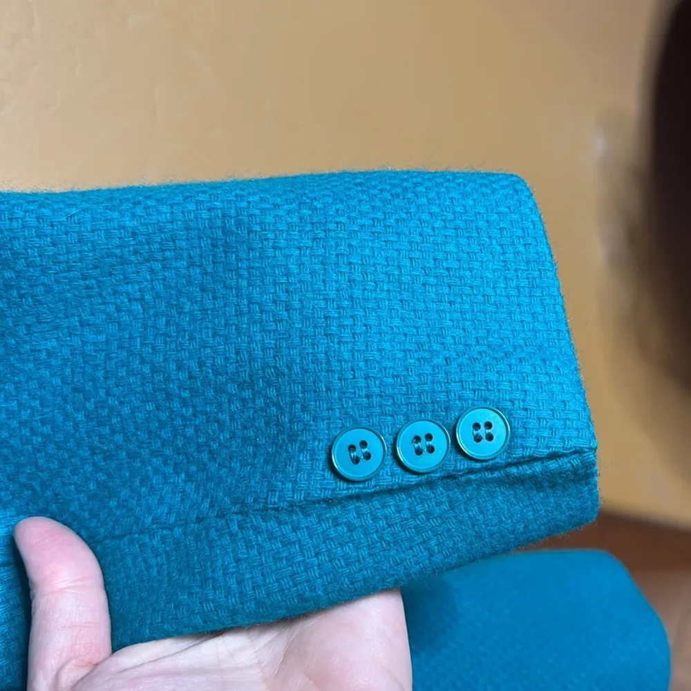 Vintage 80’s Toffs Womens Jacket Suit Blazer 100% Pure Wool Teal Large Sz Large Blue - Image 5