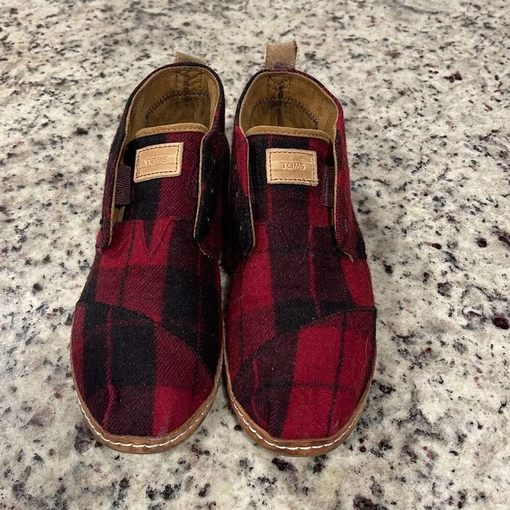 Toms Womens Plaid Felt On Leather Flannel Mid Top Bota Boots Red Black Size‎ 8 - Image 4