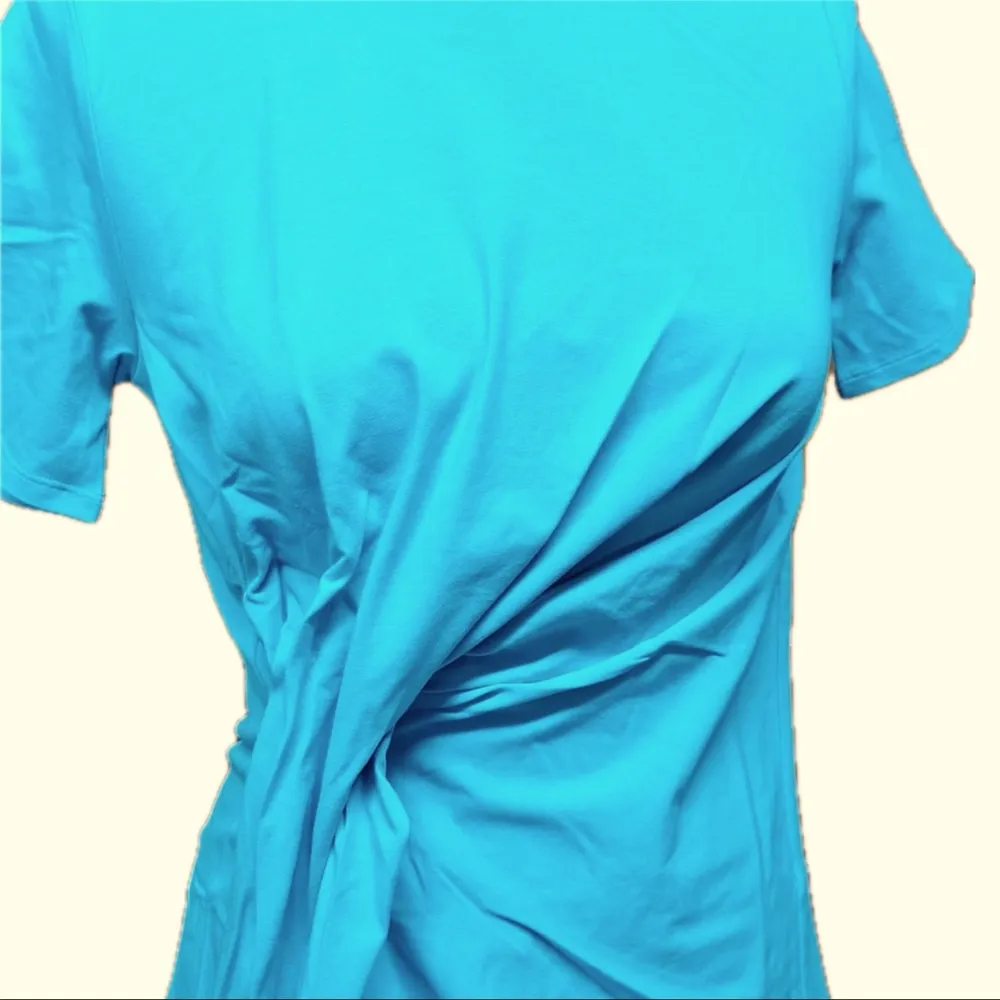 DG2 Diane Gilman Aqua Asymmetric Drape-Front Short Sleeve Stretch T Size XS New! - Image 5