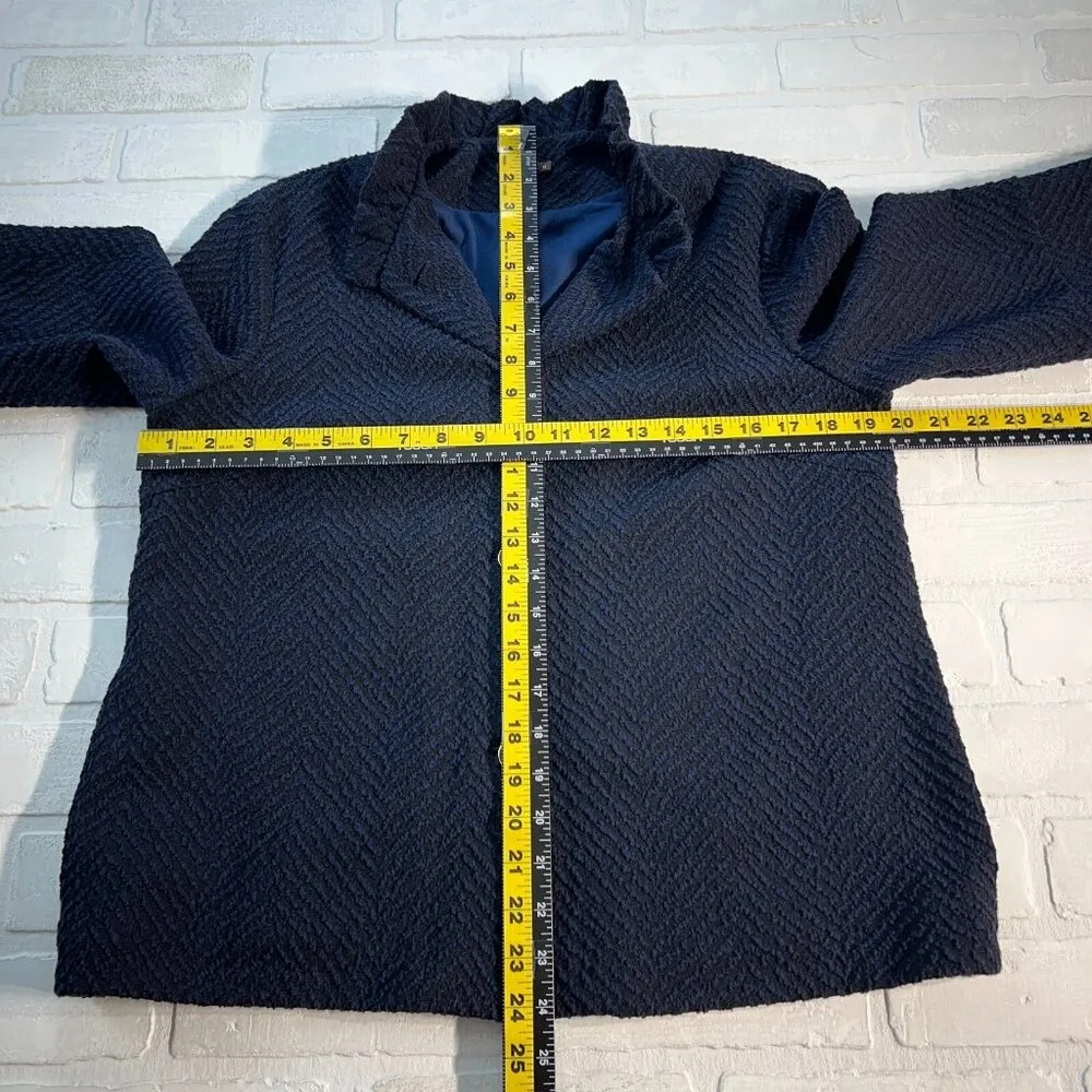 J. McLaughlin  Jacket Womens Medium Navy Black Button Up Texture 3/4 Sleeve Ruffle - Image 3
