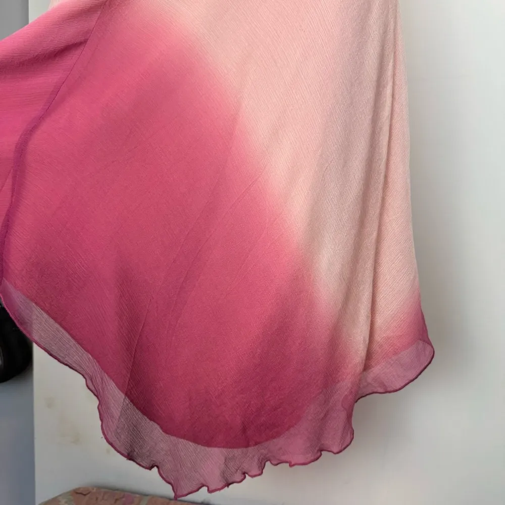 Vintage Y2K Express Sz 6 Pink Silk Ombre Slip Dress Asymmetrical Chiffon - Image 15