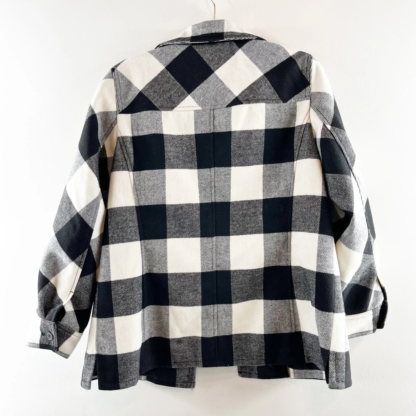 Talbots Belle Check Long Sleeve Button Up Shirt Jacket White Black Medium - Image 4