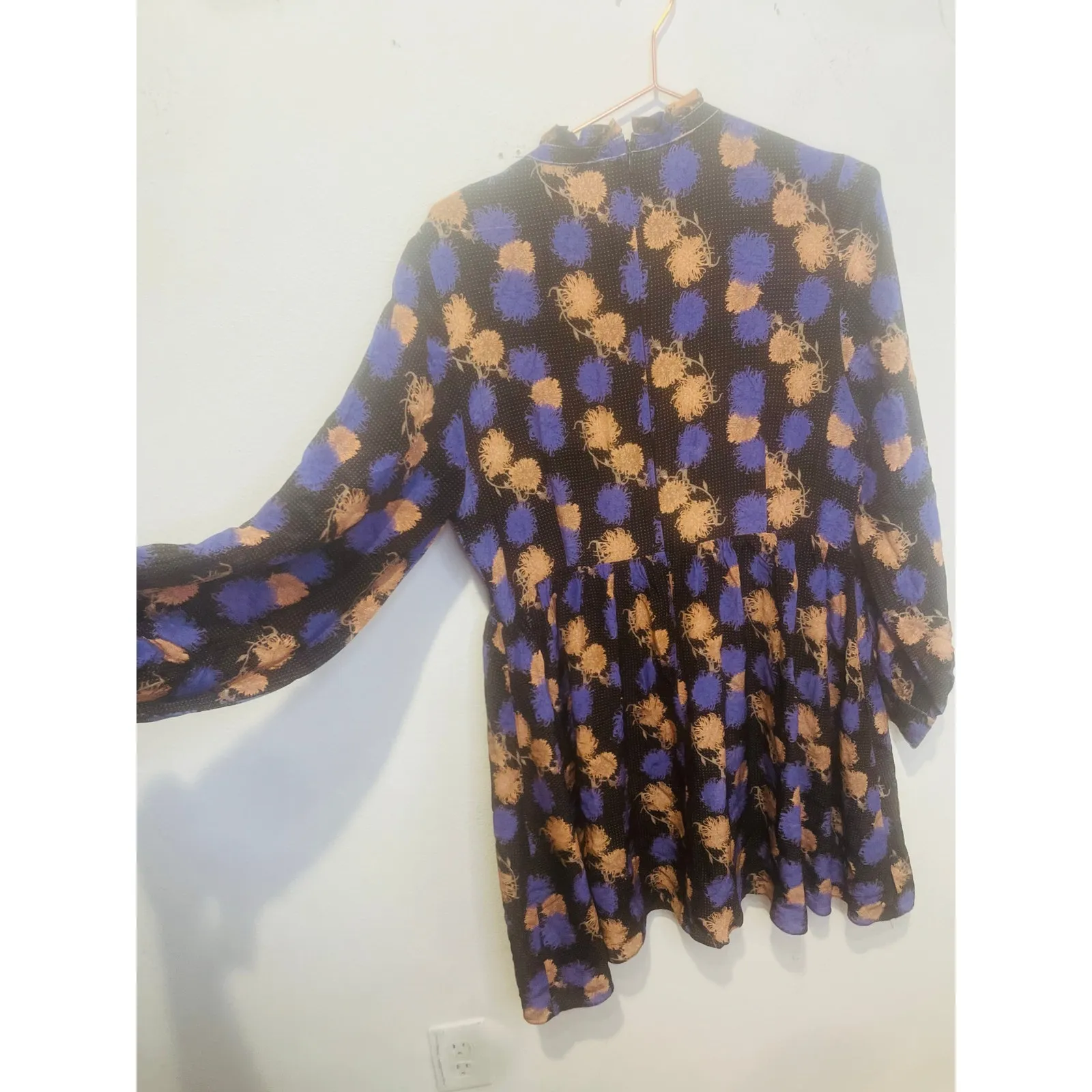 Hofmann Copenhagen Black Purple Printed 100% Silk Long Sleeve Mini Dress Size S - Image 4