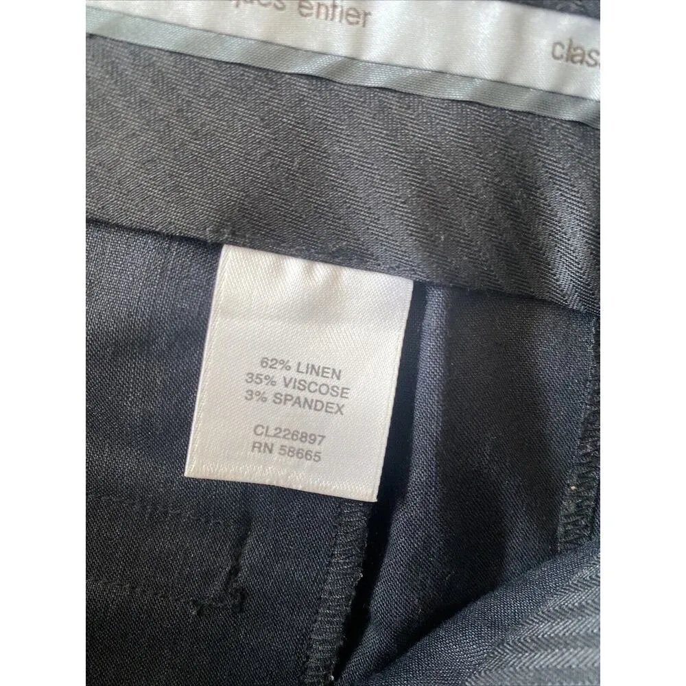 Classiquest Entier Nordstrom Navy Linen Blend Dress‎ Pants Size 2 Wide Leg Crop - Image 8