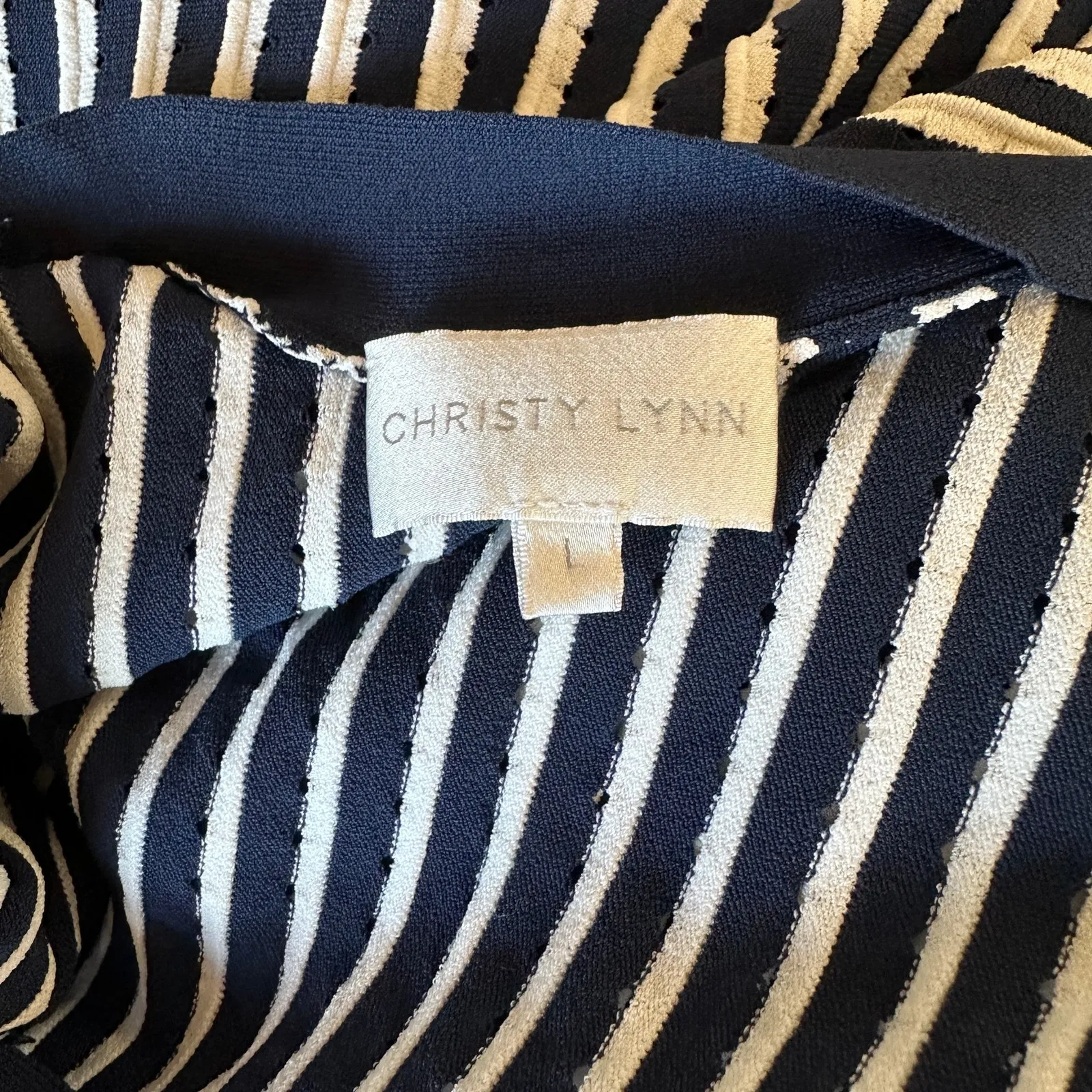Christy Lynn Blue White Stripe Knit Dress LARGE Preppy Work Career Designer $475 - Image 9